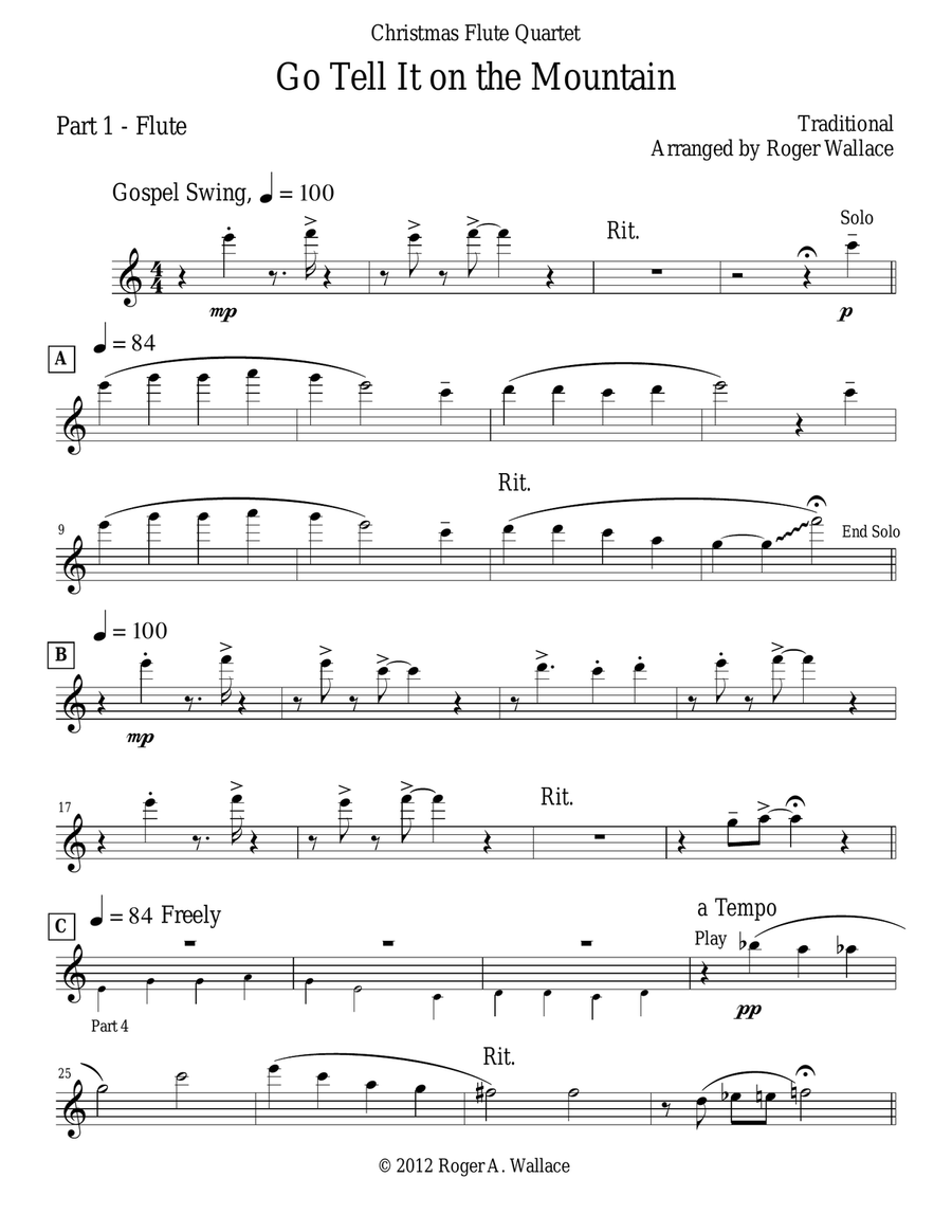 Go Tell It on the Mountain (Flute Quartet) Flute Quartet scores gallery preview page 6