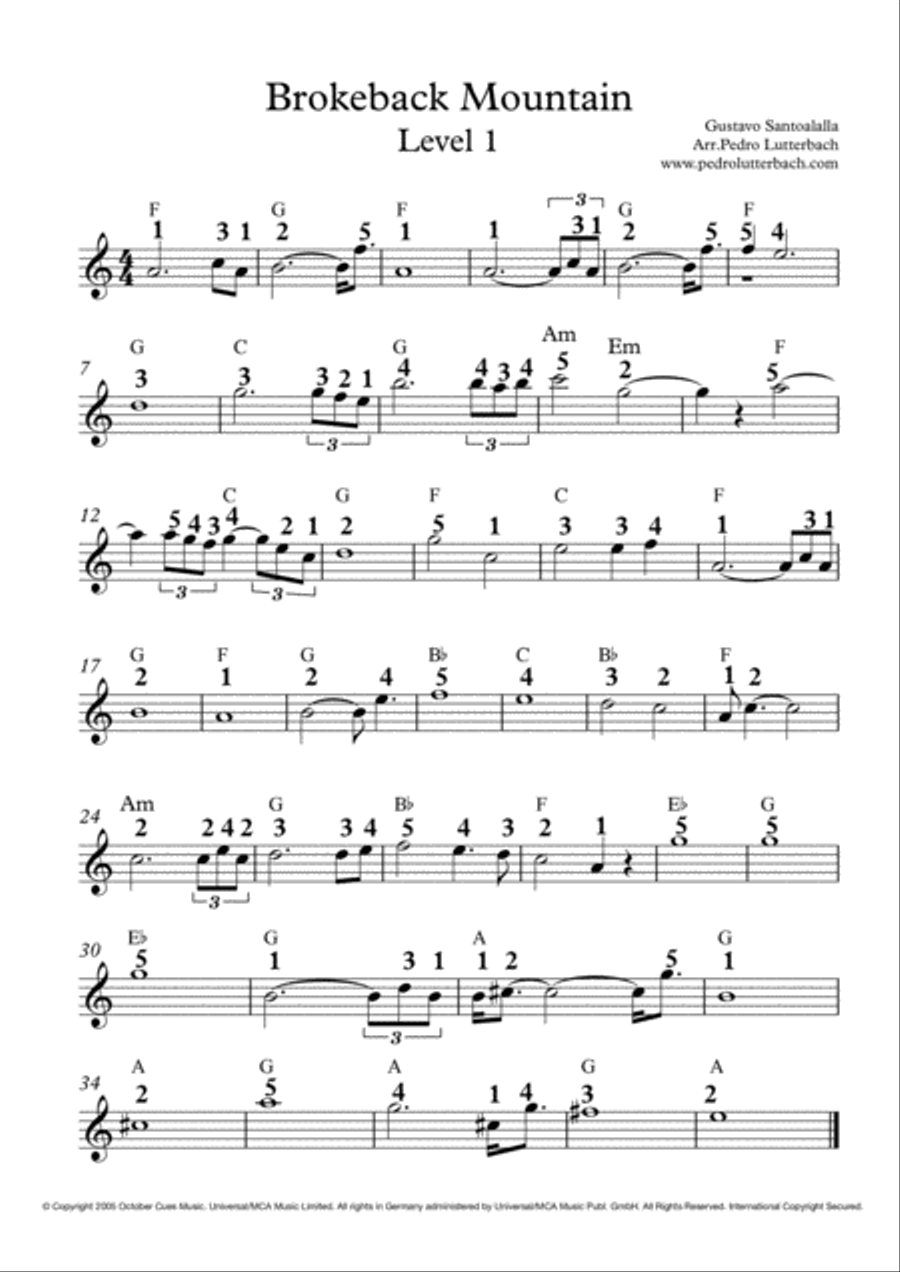 Brokeback Mountain Theme Easy Piano scores gallery preview page 1