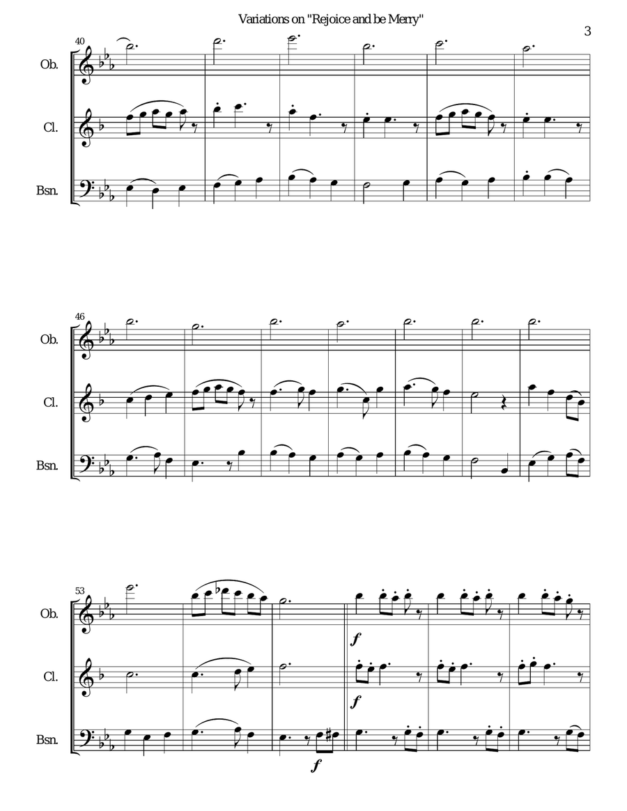 Variations on Rejoice and Be Merry (The Gallery Carol) for reed trio (oboe, clarinet, bassoon) Woodwind Trio scores gallery preview page 3