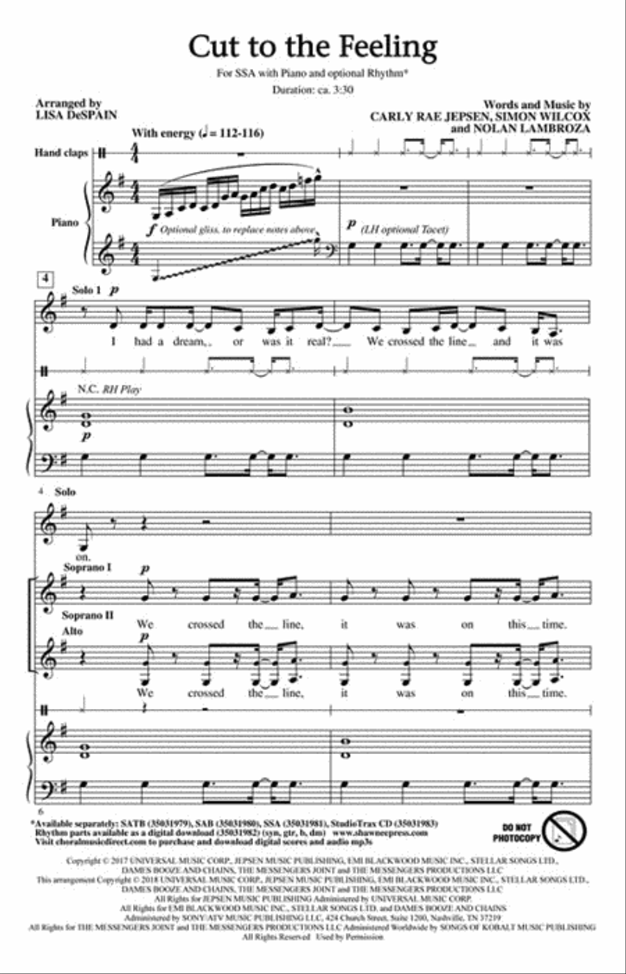 Cut to the Feeling Cut to the Feeling SSA scores gallery preview page 2