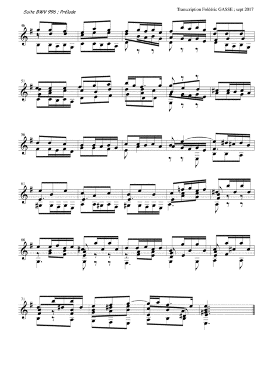 Suite BWV 996 for guitar of Johann Sébastien Bach Classical Guitar scores gallery preview page 4