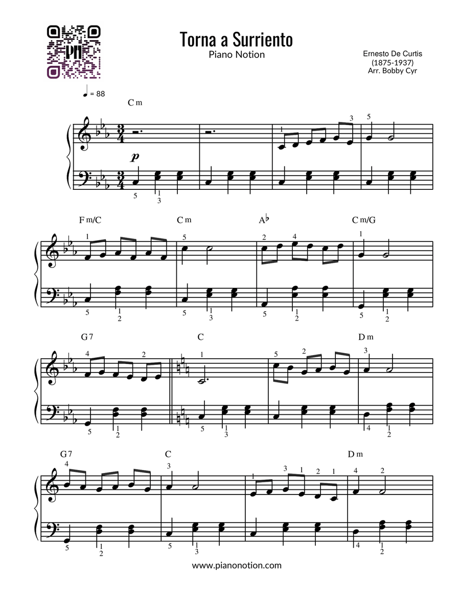 Torna a Surriento (Piano Solo) Easy Piano scores gallery preview page 1