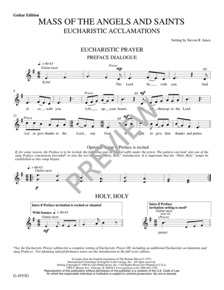 Eucharistic Acclamations from "Mass of the Angels and Saints" - Guitar edition