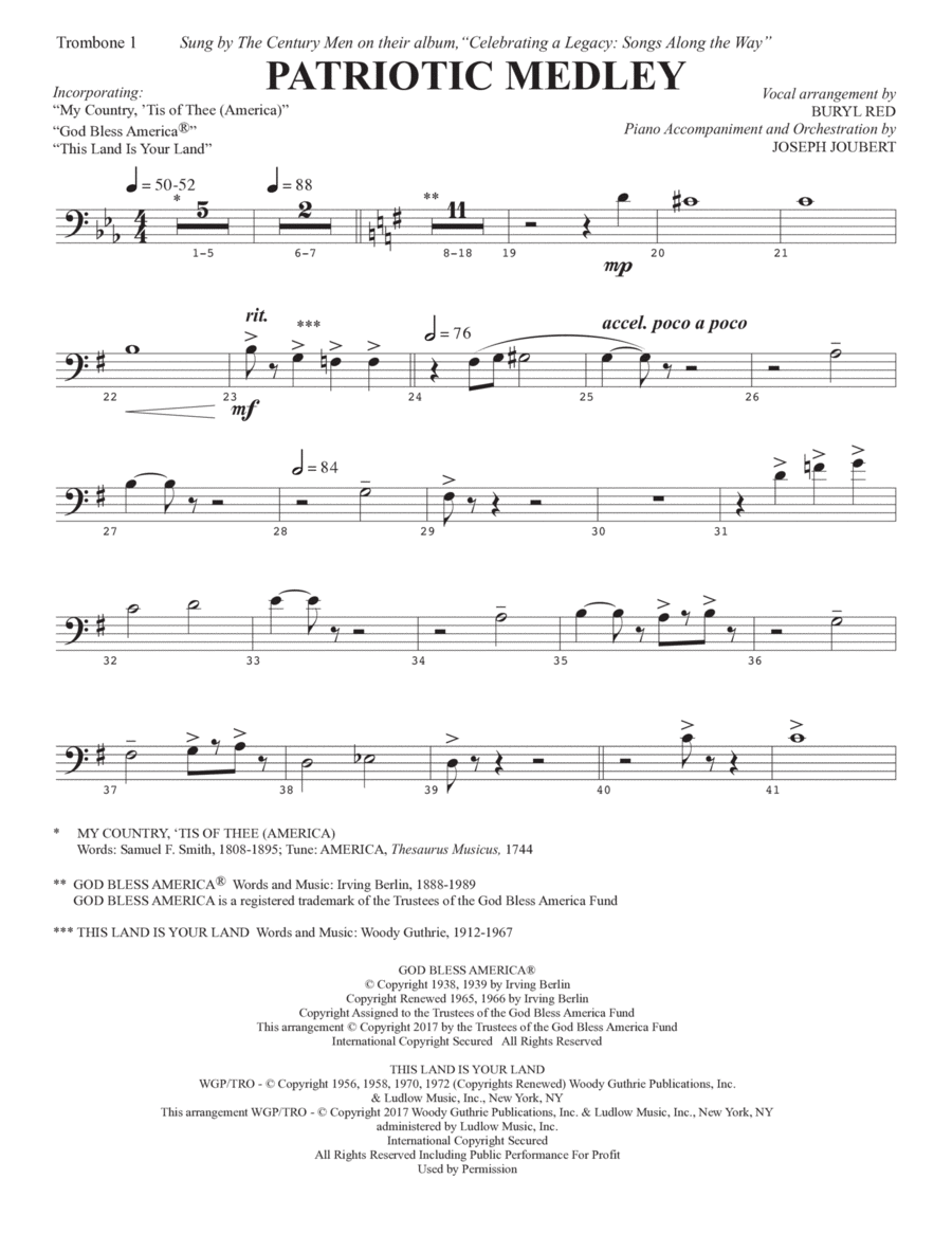 Patriotic Medley - Trombone 1 Choir scores gallery preview page 1