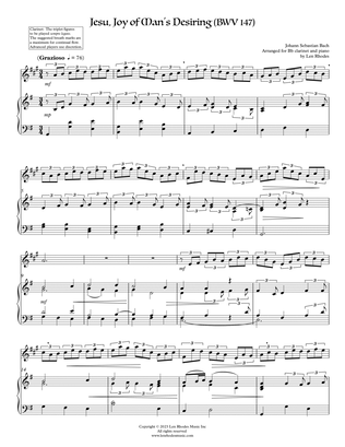 Jesu, Joy of Man's Desiring, Bach - for Bb Clarinet and Piano