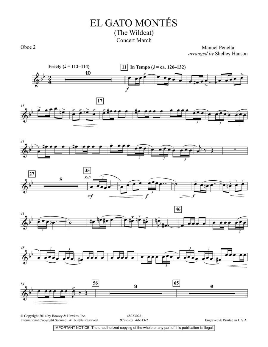 El Gato Montés (The Wild Cat) - Oboe 2 Concert Band scores gallery preview page 1