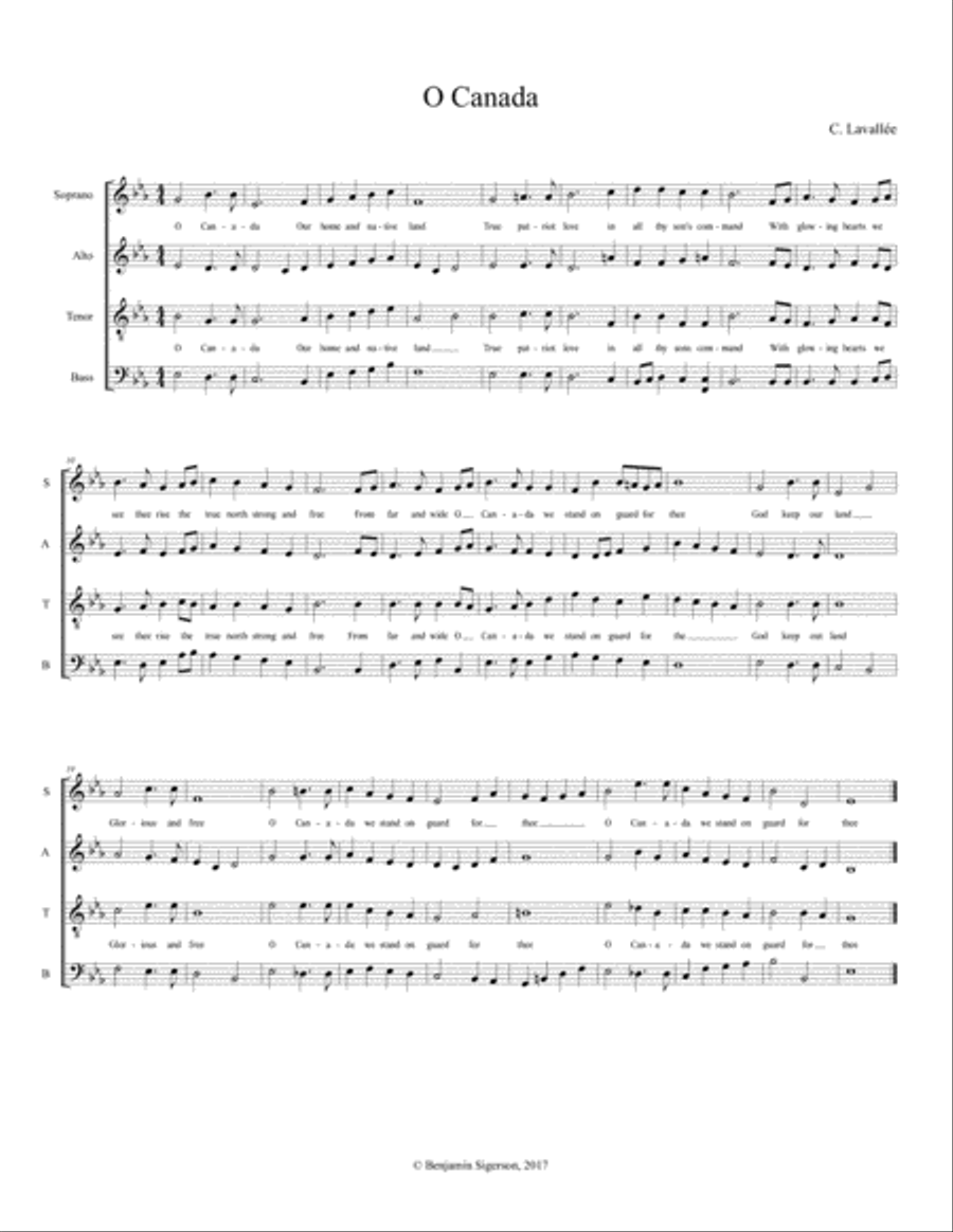 O Canada 4-Part scores gallery preview page 1