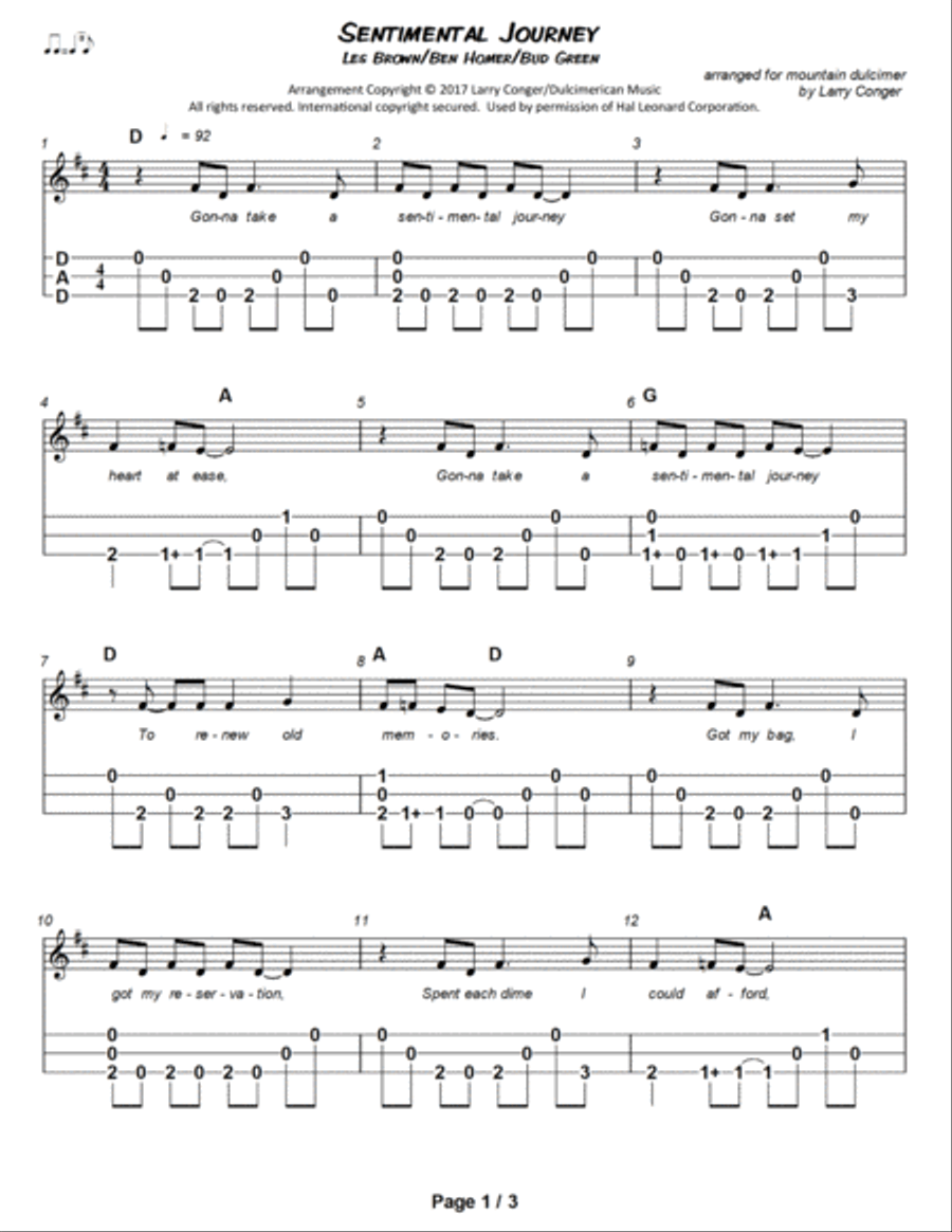 Sentimental Journey Dulcimer scores gallery preview page 2