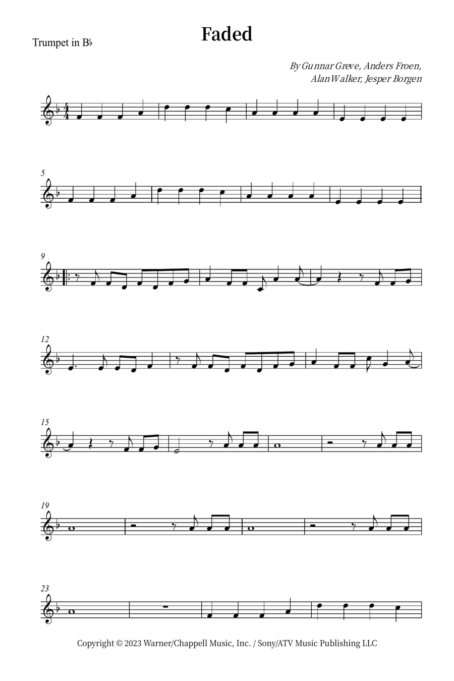Faded B-Flat Trumpet scores gallery preview page 1
