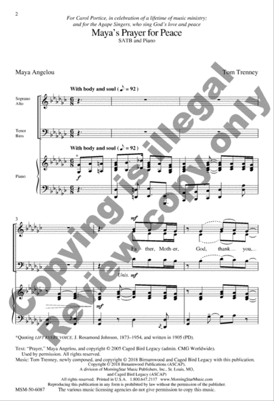 Maya's Prayer for Peace 4-Part scores gallery preview page 2
