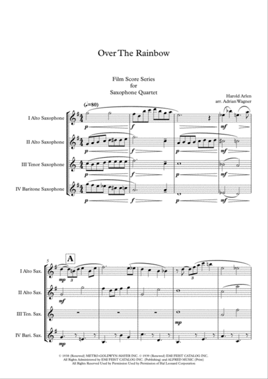 Over The Rainbow (from The Wizard Of Oz) Saxophone Quartet scores gallery preview page 3