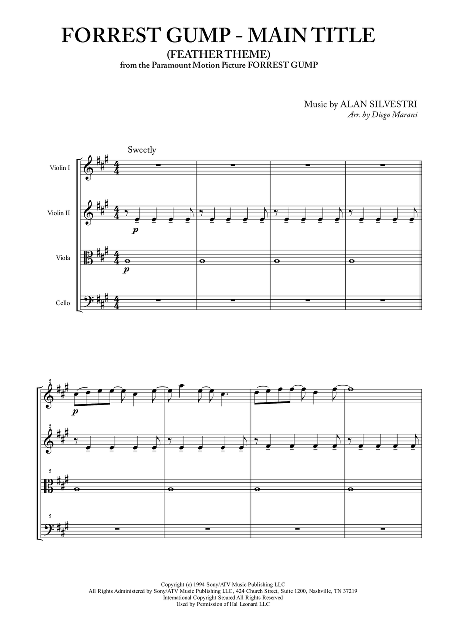 Forrest Gump - Main Title (Feather Theme) from the Paramount Motion Picture FORREST GUMP String Quartet scores gallery preview page 2
