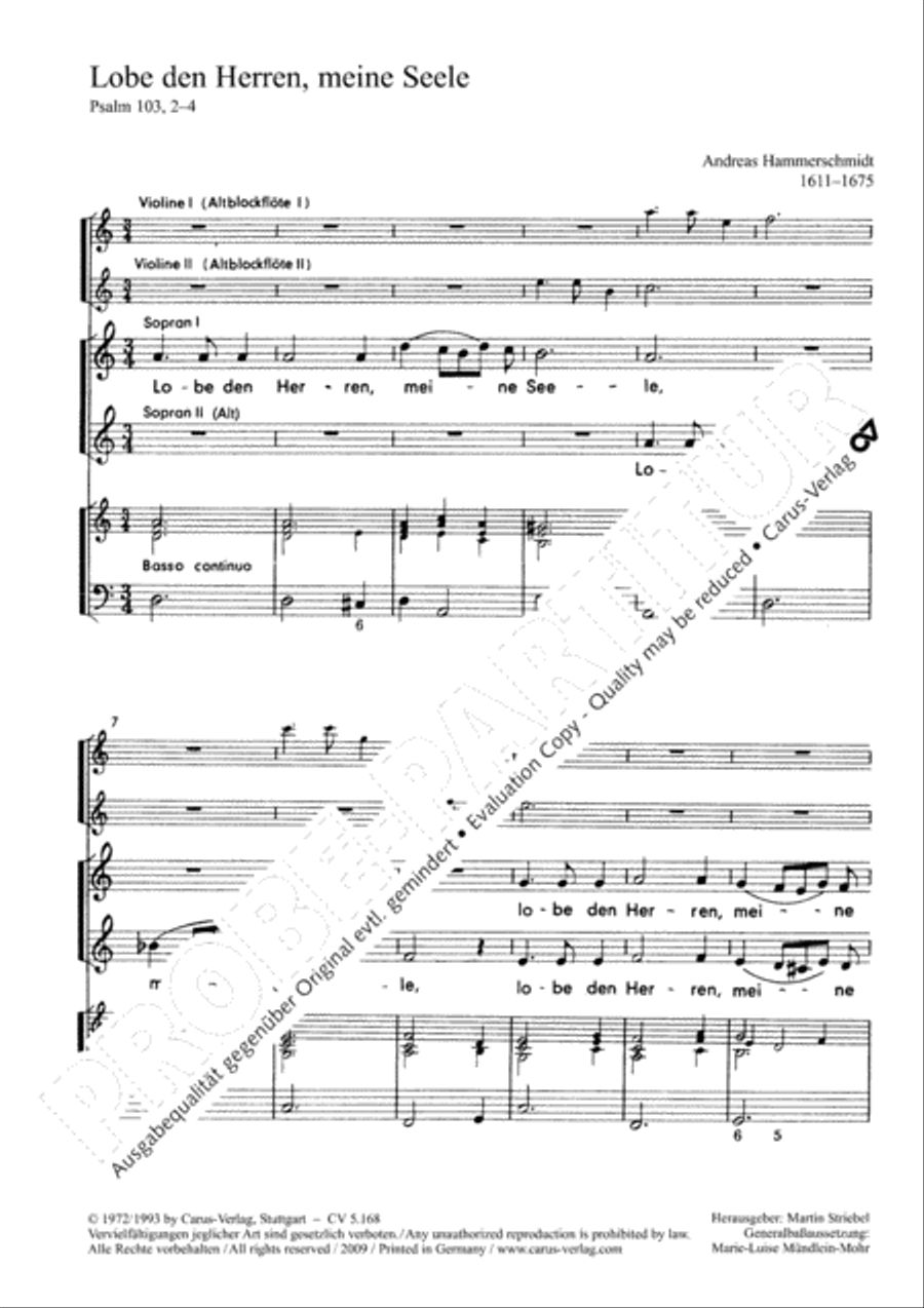 Praise the Almighty, O my spirit (Lobe den Herren, meine Seele) SA scores gallery preview page 3
