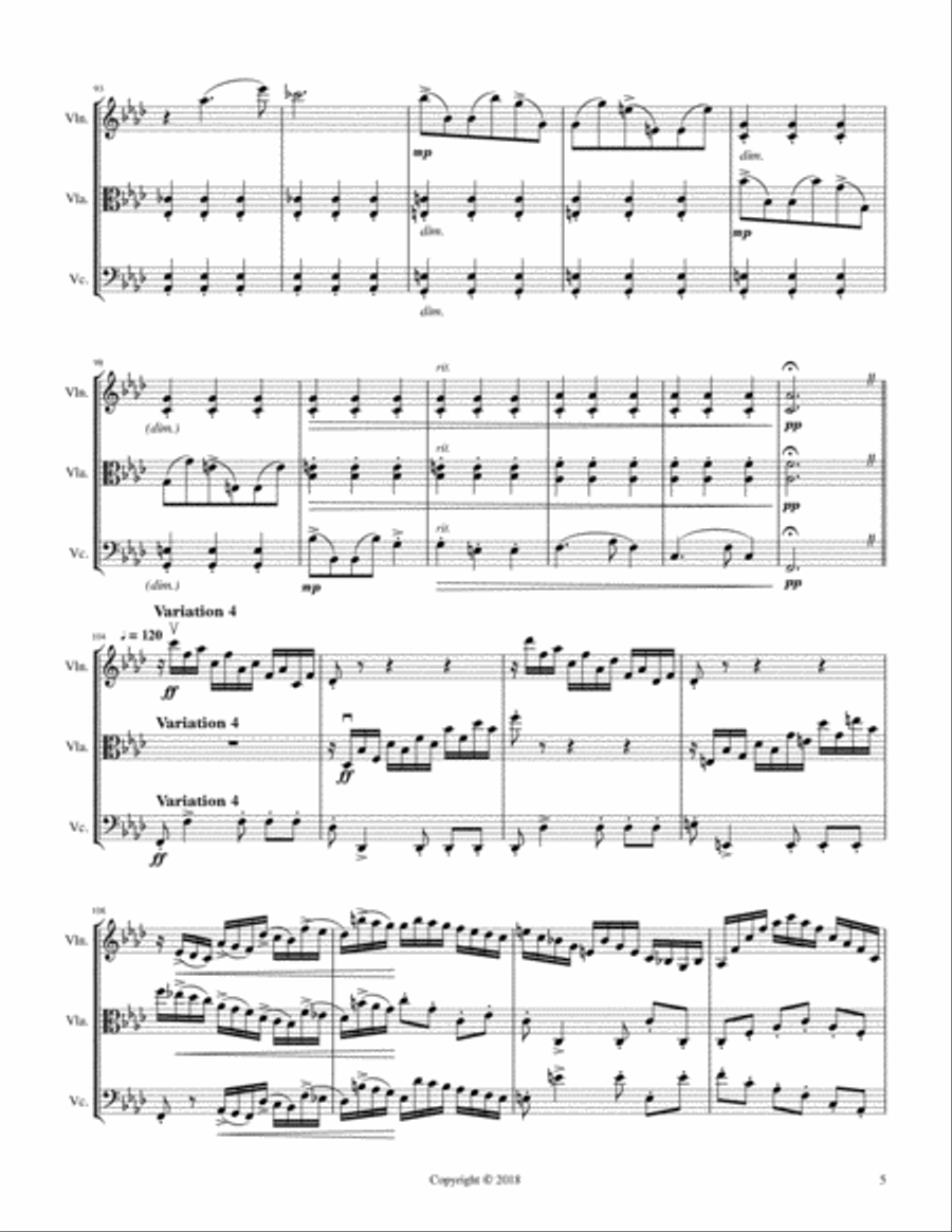 Theme and Variations in F Minor String Trio scores gallery preview page 5