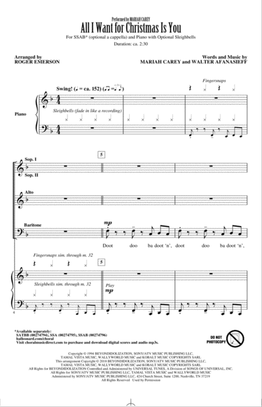 All I Want For Christmas Is You (arr. Roger Emerson) A Cappella scores gallery preview page 1
