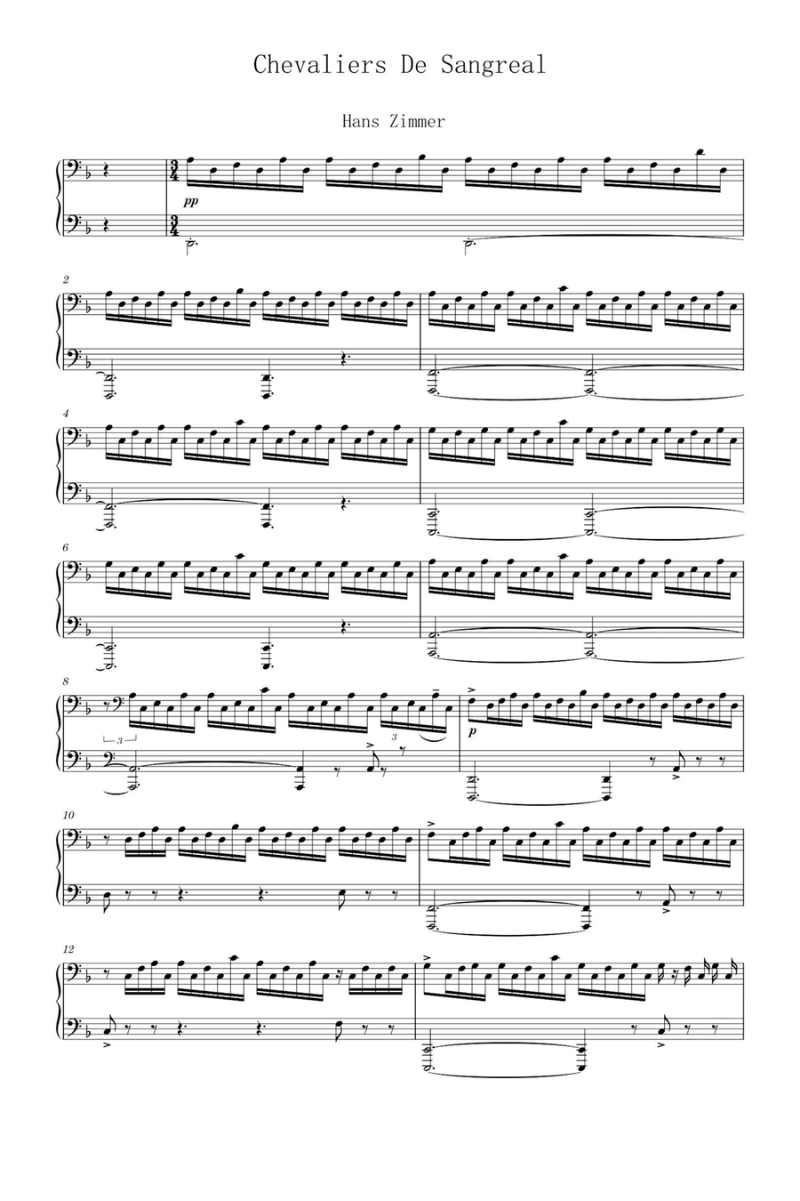 Chevalier De Sangreal Piano Solo scores gallery preview page 1