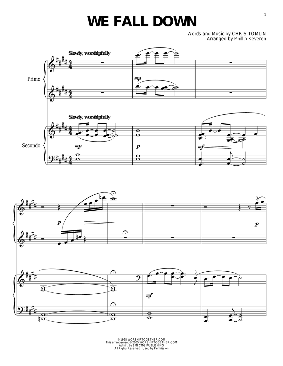 We Fall Down (arr. Phillip Keveren) Piano Duet scores gallery preview page 1