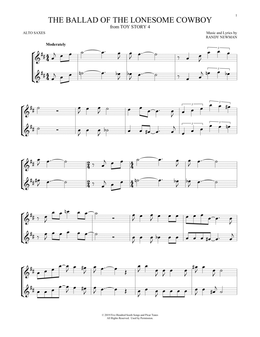 The Ballad Of The Lonesome Cowboy (from Toy Story 4) Woodwind Duet scores gallery preview page 1