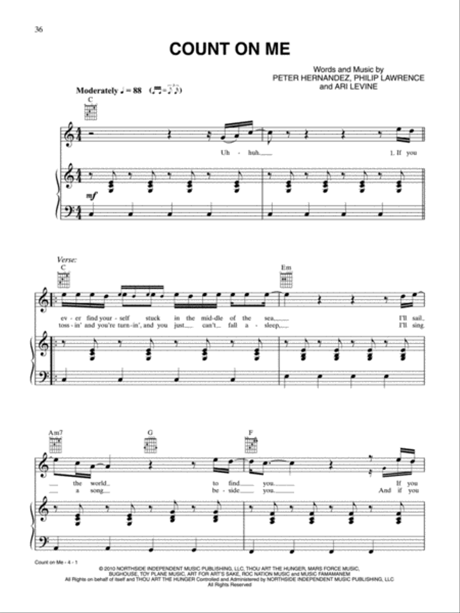 Count on Me Piano, Vocal, Guitar scores gallery preview page 1