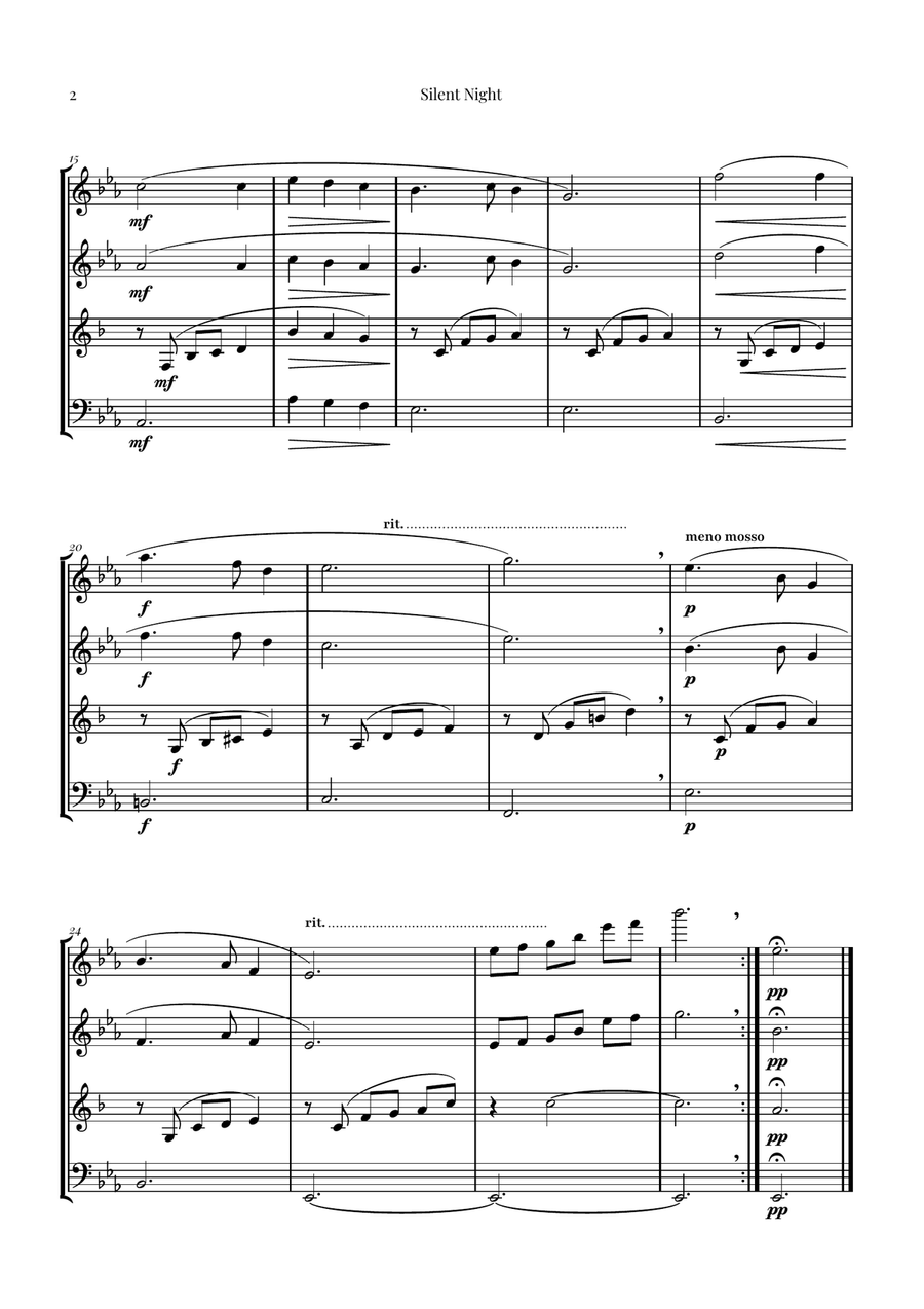 Silent Night | BEAUTIFUL Arrangement Woodwind Quartet scores gallery preview page 2