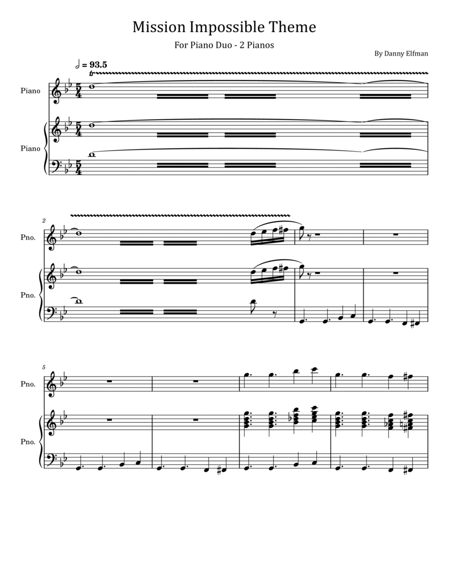 Mission Impossible Theme 2 Pianos, 4-Hands scores gallery preview page 1