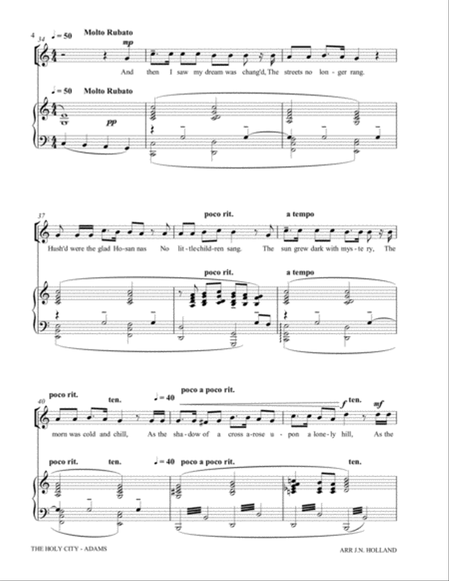 The Holy City for Solo Medium (Soprano or Tenor) Voice and Piano (Key of C) Tenor Voice scores gallery preview page 6