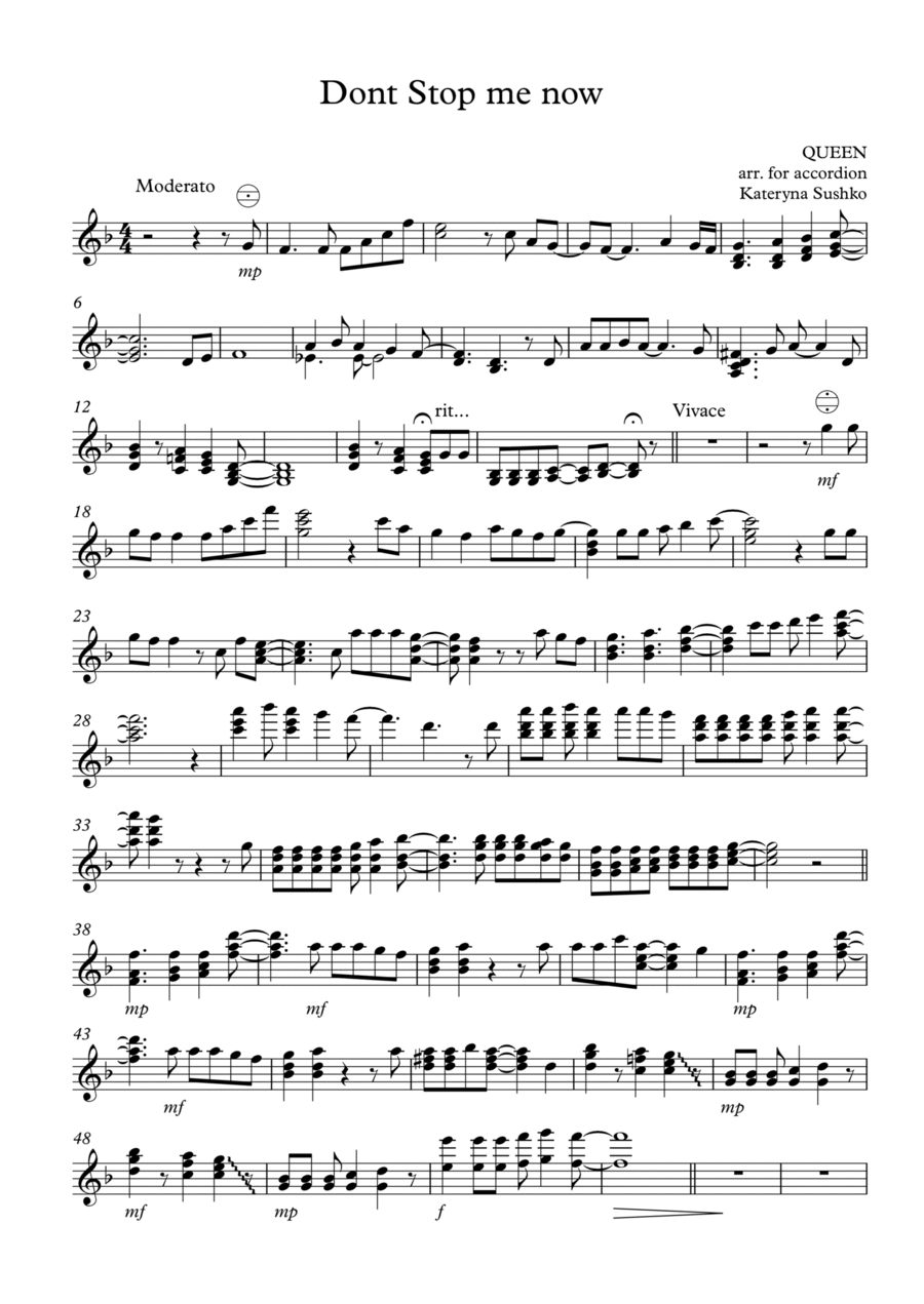 Don't Stop Me Now Accordion scores gallery preview page 1