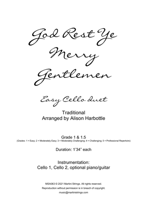 God Rest Ye Merry Gentlemen - easy cello duet