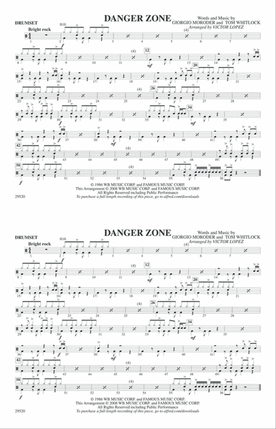 Danger Zone: Drumset Marching Band scores gallery preview page 1