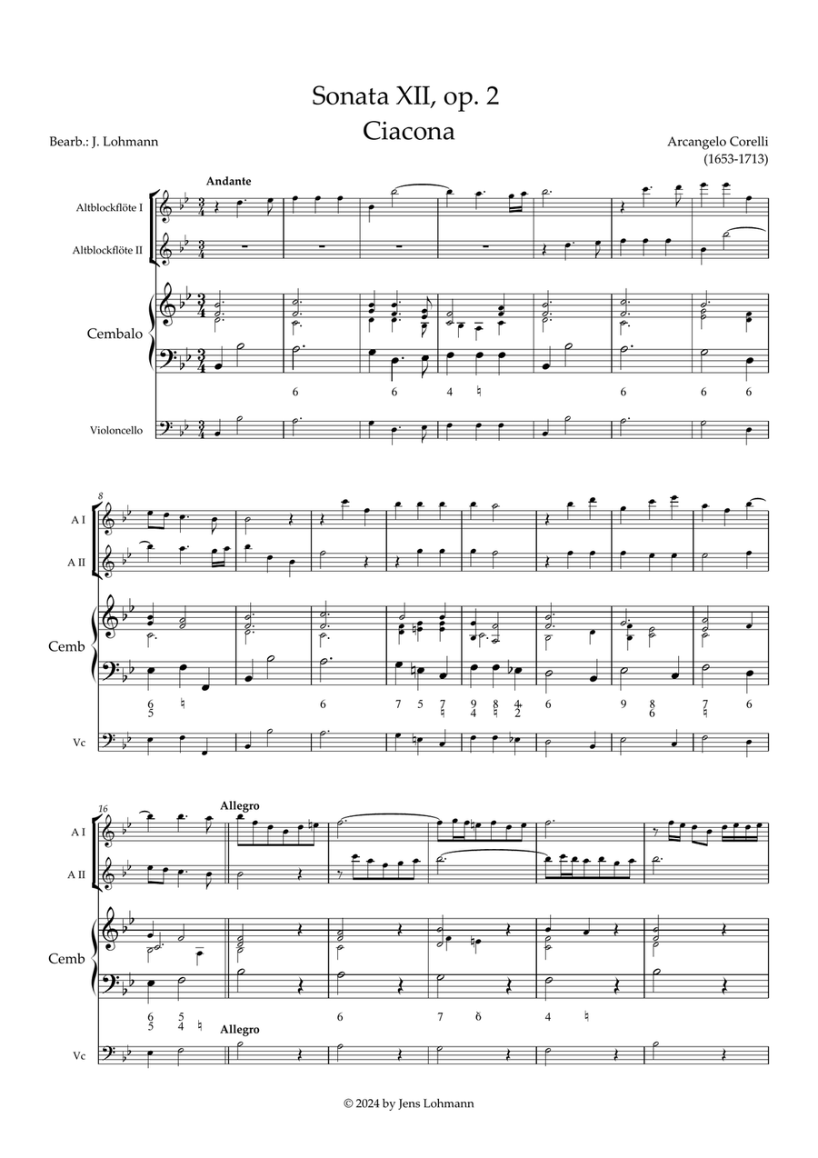 Book cover for Sonata XII, op. 2 - Ciacona