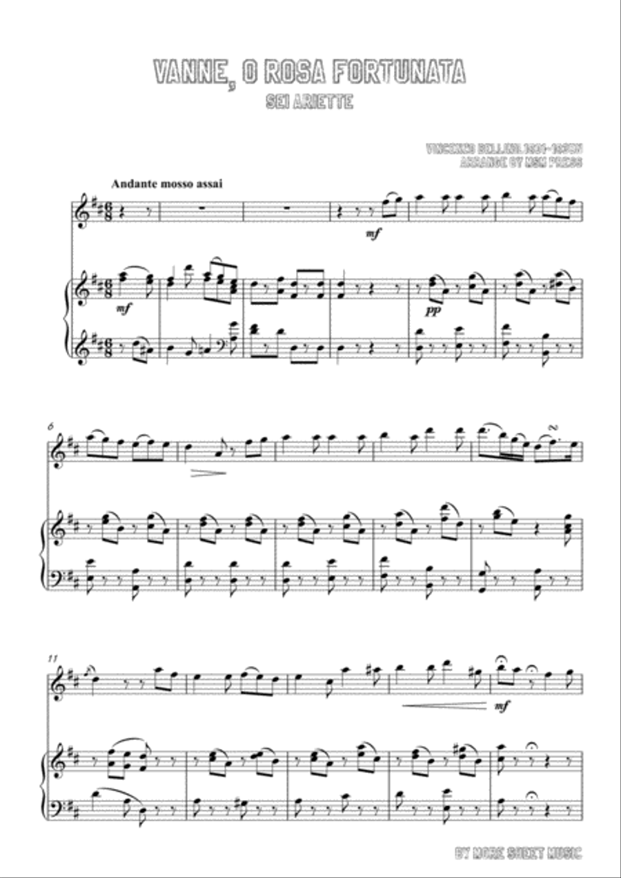Bellini-Vanne,o rosa fortunata,for Violin and Piano Voice scores gallery preview page 3