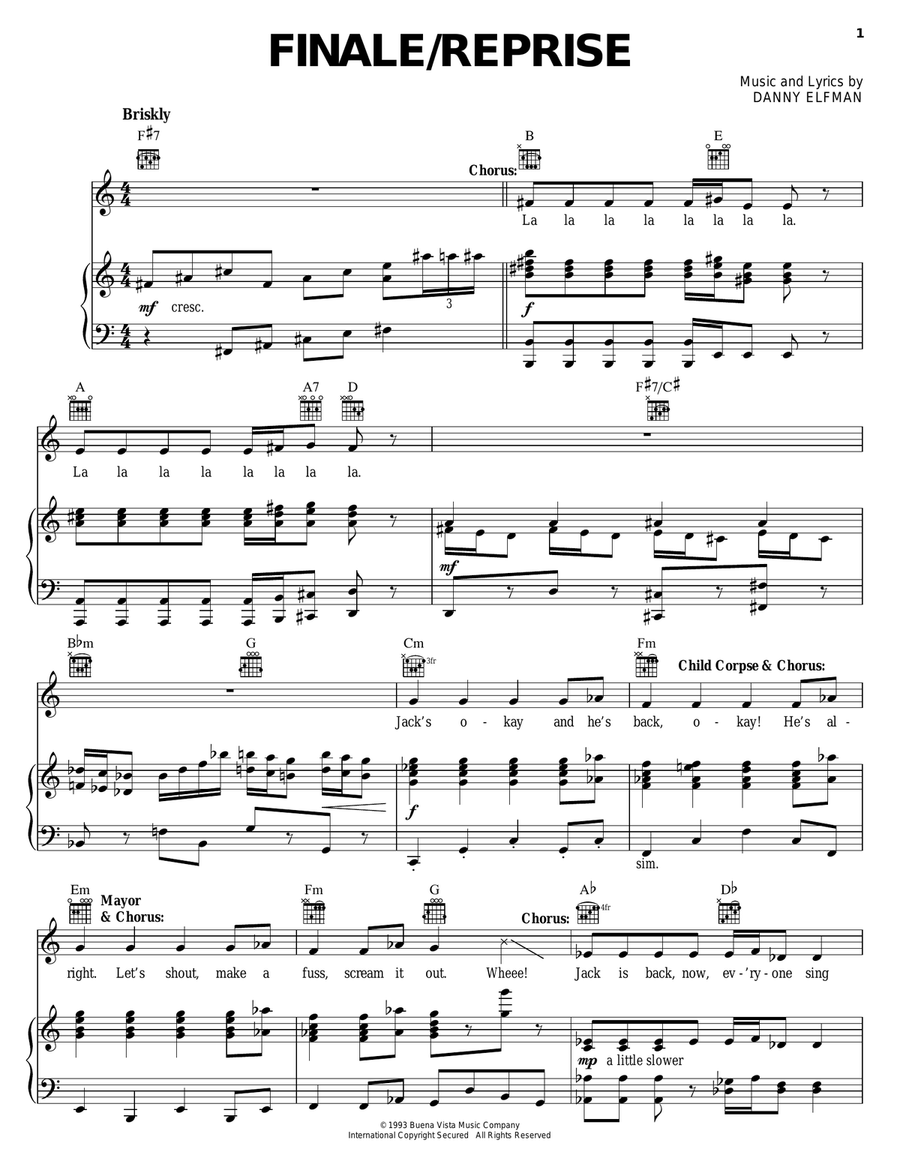 Finale/Reprise (from The Nightmare Before Christmas) Piano, Vocal, Guitar scores gallery preview page 1
