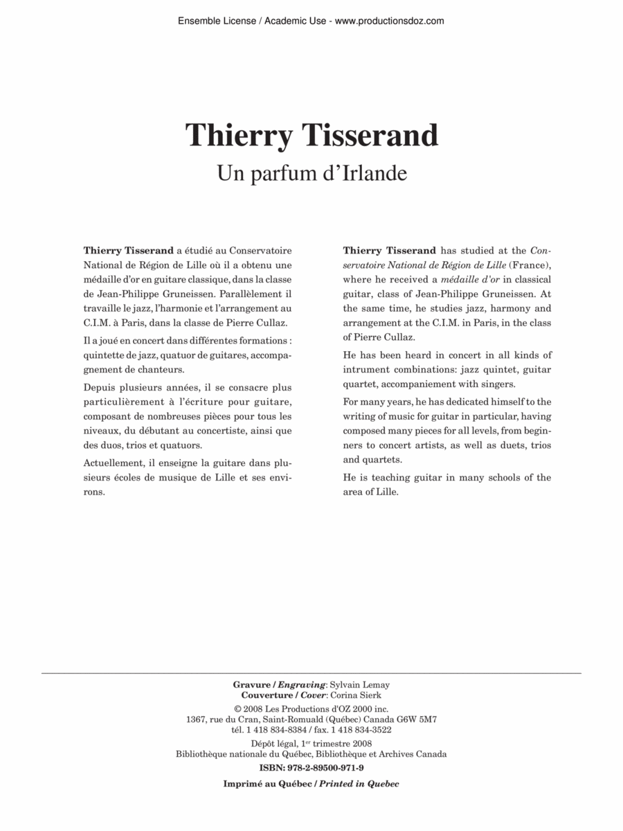 Un parfum d'Irlande Classical Guitar scores gallery preview page 1