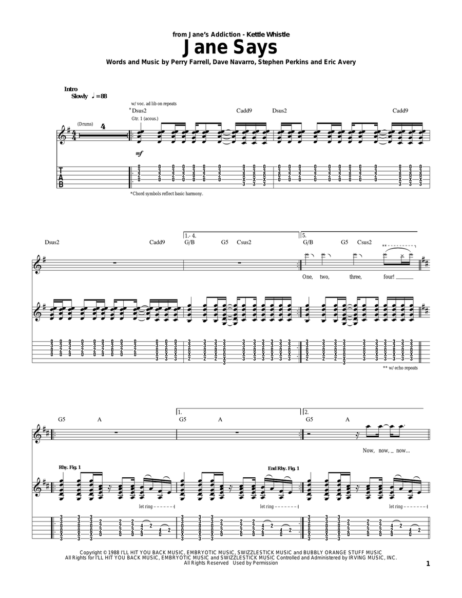 Jane Says Guitar Tablature scores gallery preview page 1