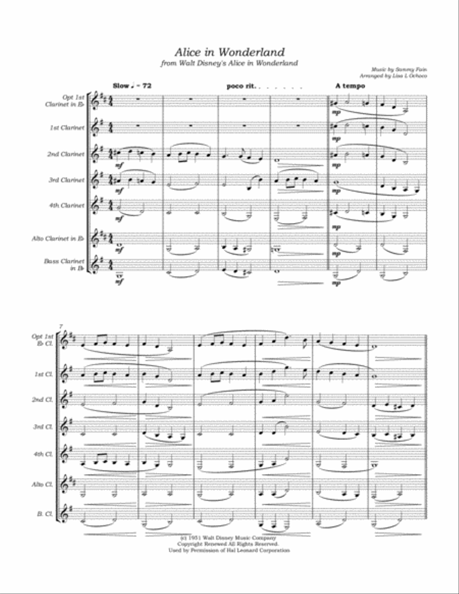 Alice In Wonderland from Walt Disney's ALICE IN WONDERLAND Clarinet Choir scores gallery preview page 5