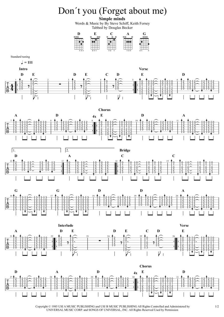 Don't You (forget About Me) Guitar Tablature scores gallery preview page 1