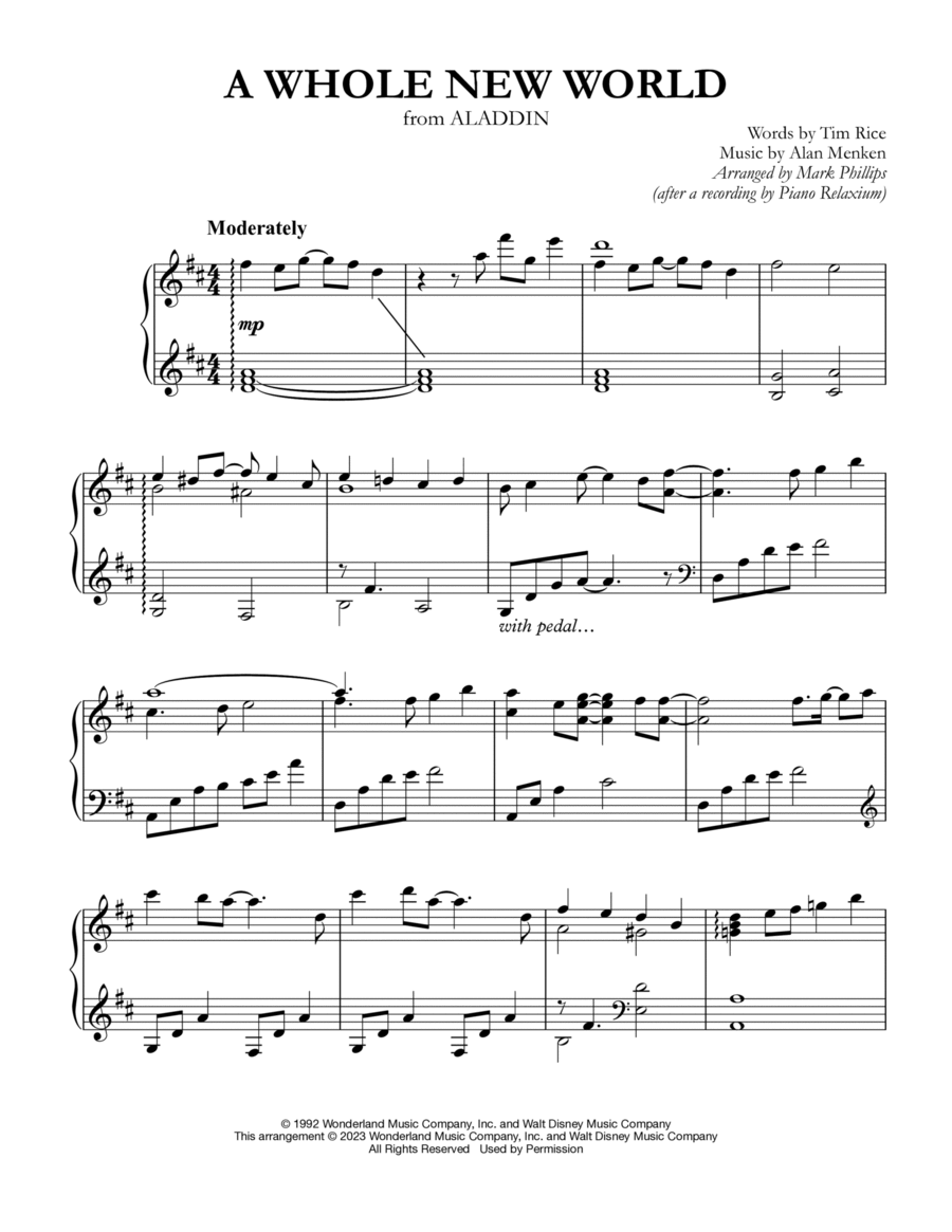 A Whole New World Piano Solo scores gallery preview page 1