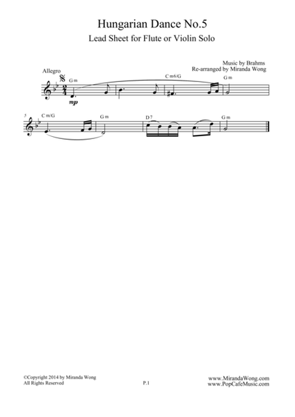 Hungarian Dance No.5 in G Minor - Flute or Oboe Solo image number null