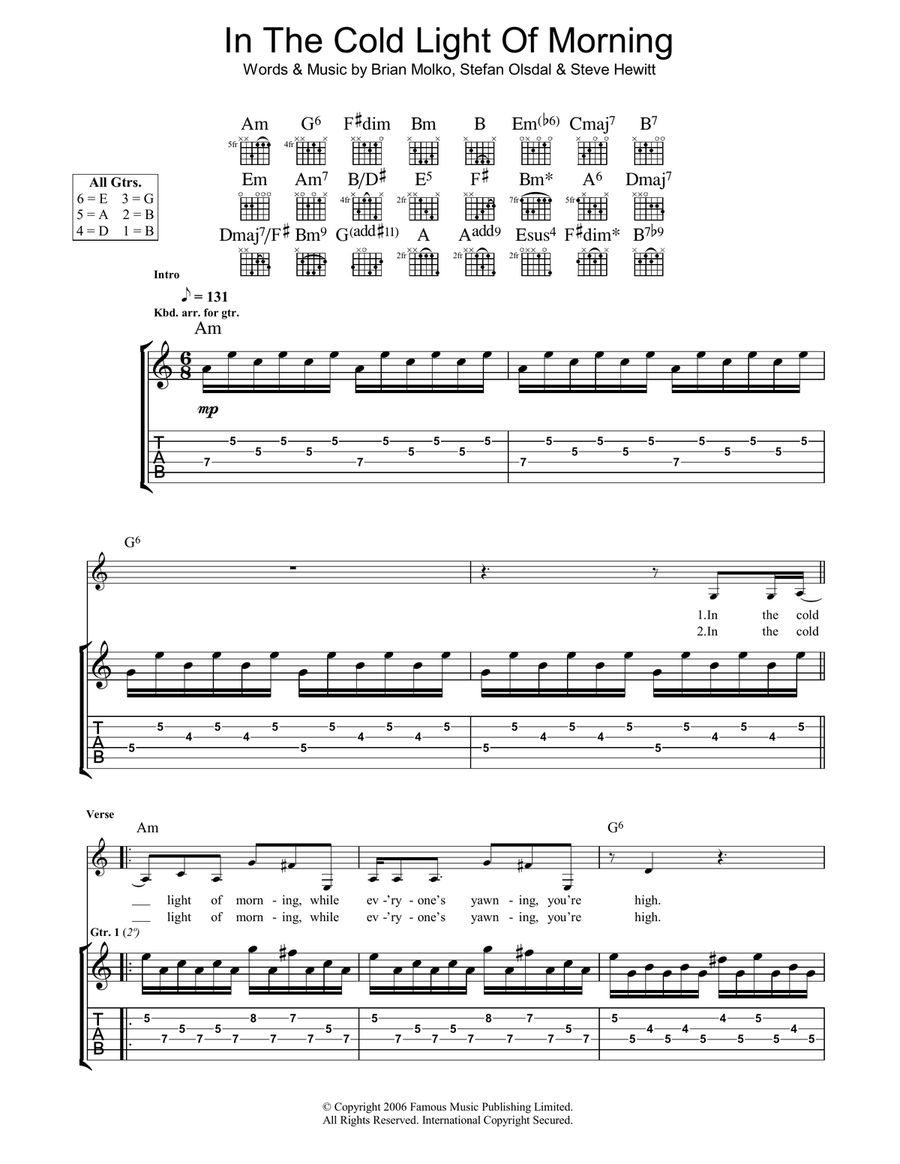 In The Cold Light Of Morning Guitar Tablature scores gallery preview page 1