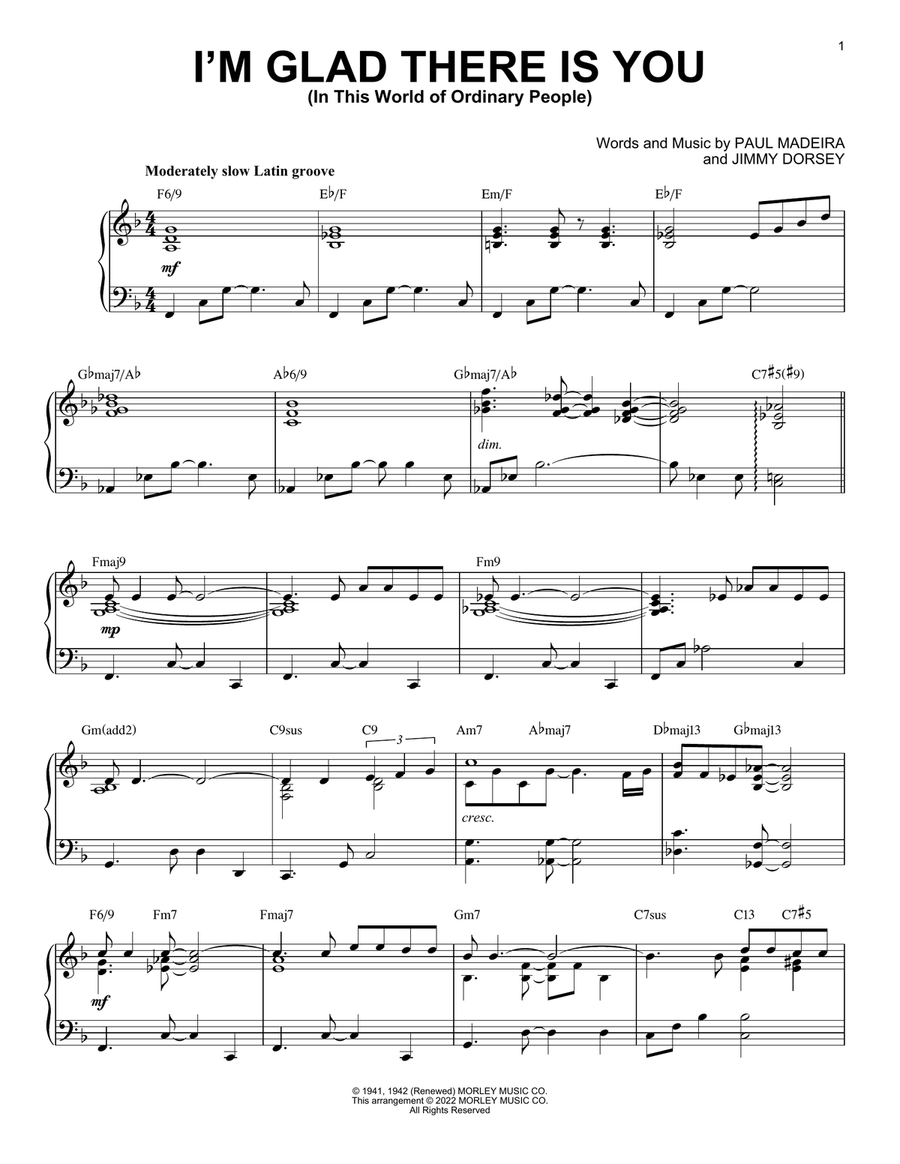 I'm Glad There Is You (In This World Of Ordinary People) [Jazz version] (arr. Brent Edstrom) Piano Solo scores gallery preview page 1