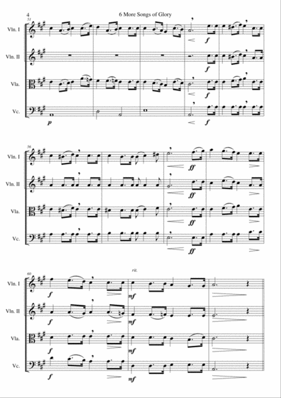 6 more Songs of Glory for string quartet image number null