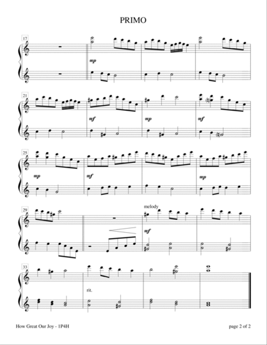 How Great Our Joy (Intermediate Piano Duet; 1 Piano, 4 Hands) 1 Piano, 4-Hands scores gallery preview page 3