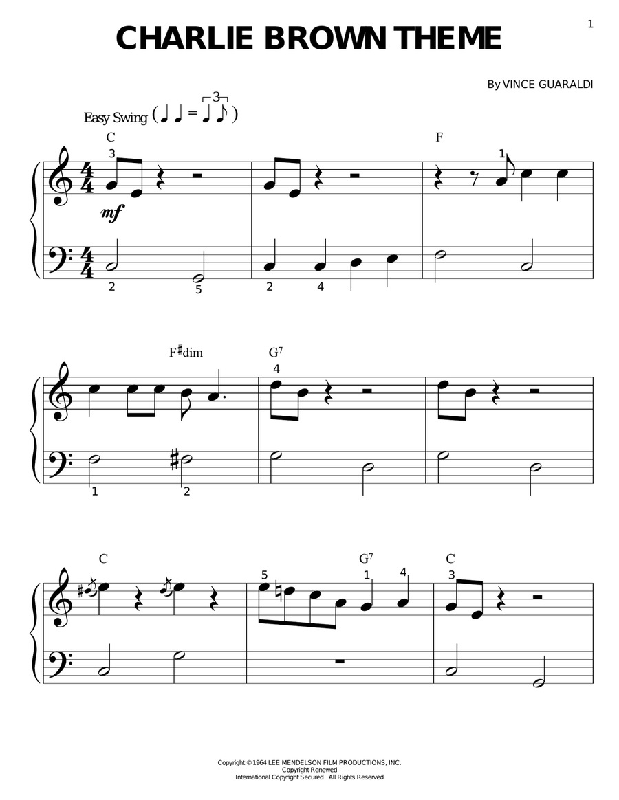 Charlie Brown Theme Easy Piano scores gallery preview page 1