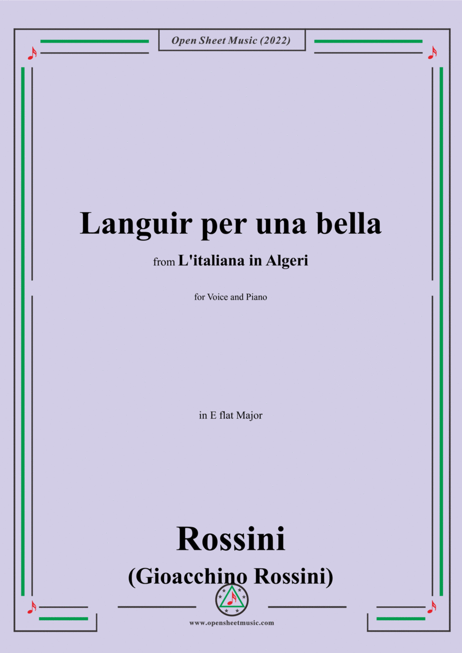 Rossini-Languir per una bella,in E flat Major,from L'italiana in Algeri,for Voice and Piano Voice Solo scores gallery preview page 1