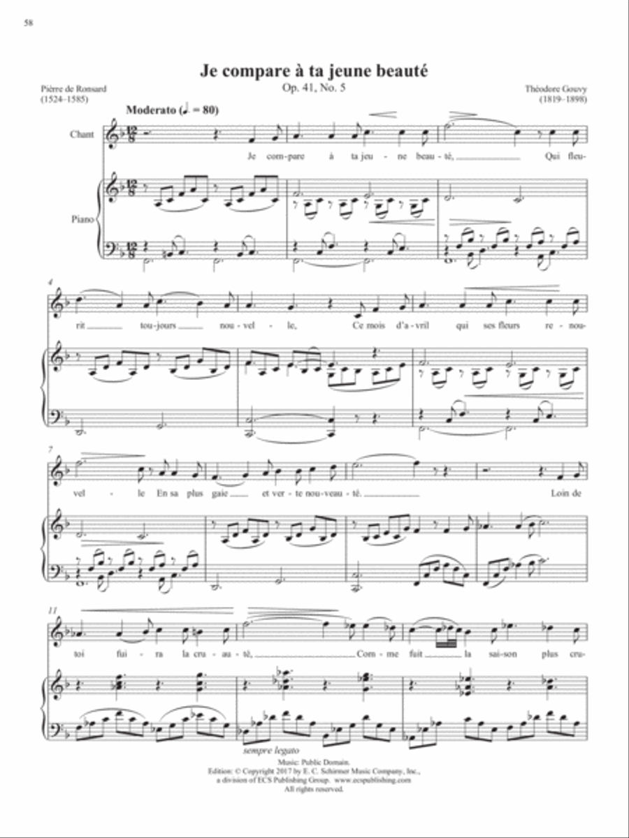 Op. 41, No. 5: Je compare à ta jeune beauté from Songs of Gouvy, V1 Piano Accompaniment scores gallery preview page 2