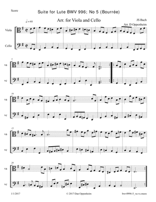 Bach: Sonata for lute BWV 996 no. 5 (Bourrée), arr. for Viola and Cello