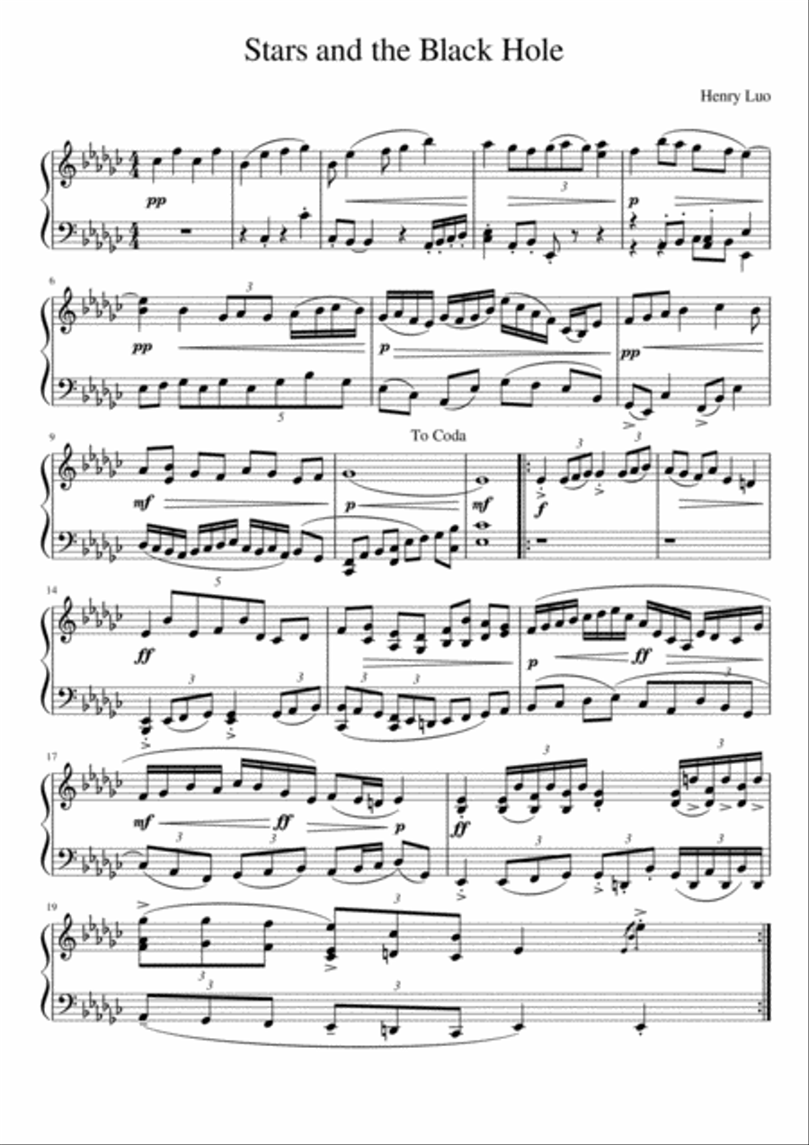Stars and the Black Hole Piano Solo scores gallery preview page 1