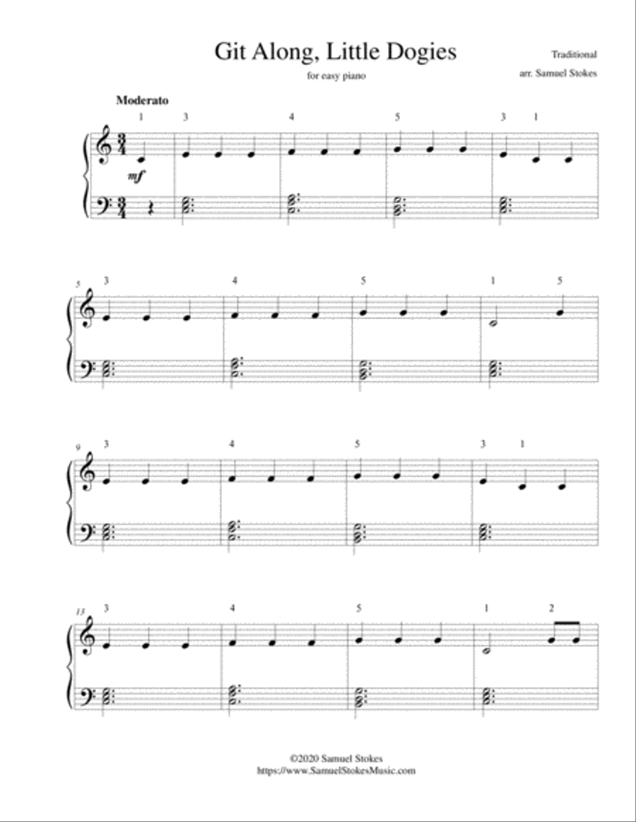 Git Along, Little Dogies (Whoopie Ti Yi Yo) - for easy piano Easy Piano scores gallery preview page 1