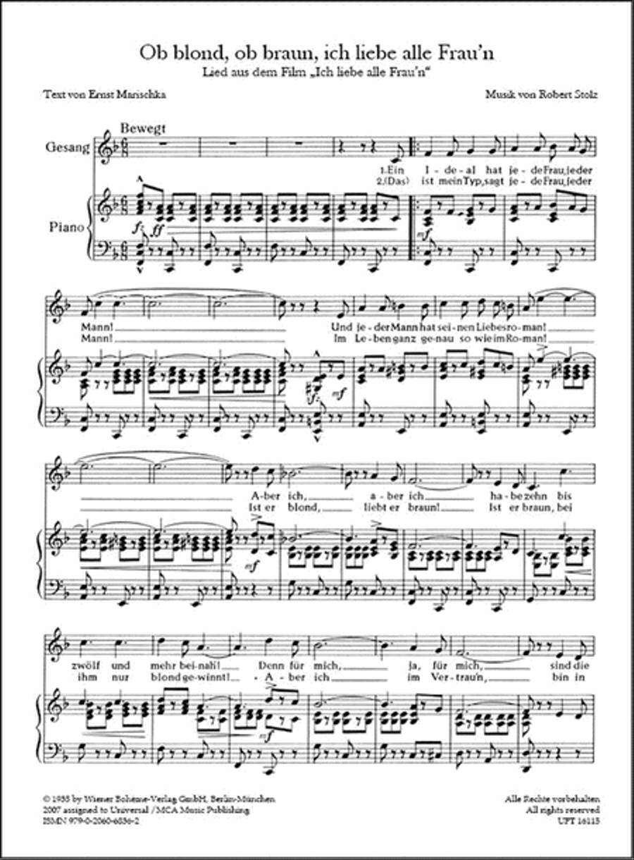 Ob Blond, Ob Braun, Ich Liebe Alle Frau'n Voice Solo scores gallery preview page 2