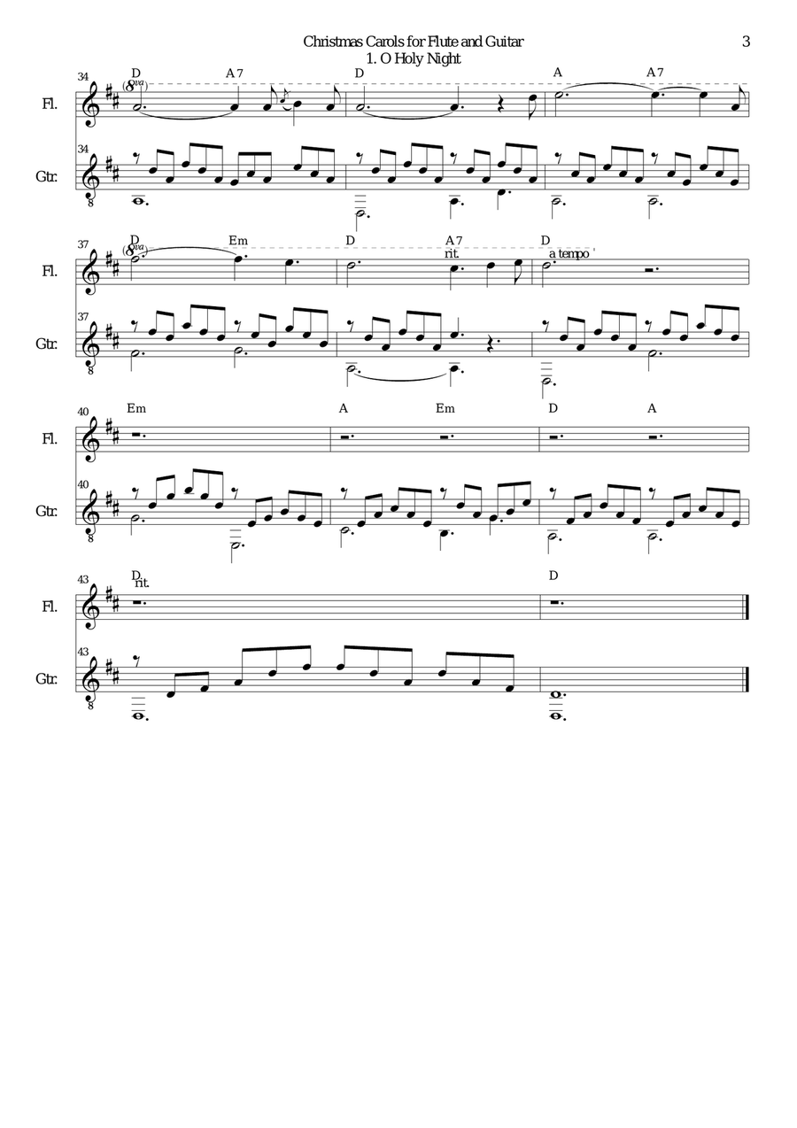 Christmas Carols for flute and guitar O Holy Night Flute scores gallery preview page 4